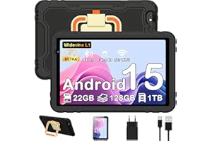 JUEDUR Android 15 Tablet bambini, 10 pollici Tablet, 22GB RAM+128GB ROM, Controllo Parentale, 8000 mAh, Octa-Core, 5MP+8MP con 5G Wifi6, Custodia protettiva EVA antiurto + Staffa girevole a 360°(Nera)