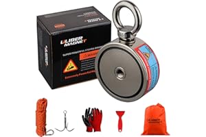 ULIBERMAGNET Aimants de pêche double face super puissants, combinés 500 kg N52 Kit de pêche aimant néodyme avec corde, griffe, gants, pour la pêche magnétique et la chasse au trésor sous l'eau
