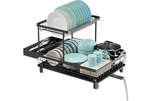 E-MANIS Escurridor de Platos, Escurreplatos sobre Fregadero de 2 Pisos, Escurreplatos con Drenaje Automático,con Estante de Vajilla Extraíble