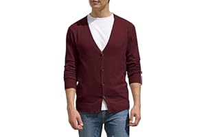 Hisir Męskie dzianinowe kardigany lekkie klasyczne miękkie wełniane kardigan z dekoltem w serek z guzikami, dzianina z długim rękawem, swetry dla mężczyzn, prezent dla mężczyzn