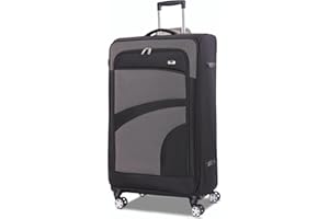 Aerolite Large 30in Lightweight 8 Wheel Eco Friendly Travel Checked Check in Hold Luggage Suitcase with TSA Lock Black Grey