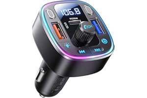 LENCENT Transmetteur FM Voiture Bluetooth 5,4 et 54 W, Adaptateur Bluetooth, Double Ports USB, Charge Rapide (PD 36 W & QC3,0), Adaptateur de Musique, Appel Mains Libres, Double Microphone et clé USB