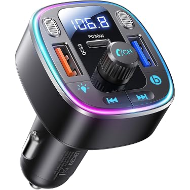 Adaptateur Bluetooth Voiture 5.3 Avec Charge Rapide 54W - 4 Ports, Transmetteur FM, Commandes Vocales, éclairage LED - 12