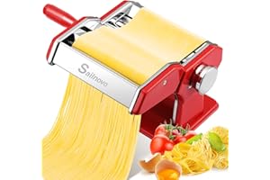 Sailnovo Maquina Para Hacer Pasta, 180 aleación de aluminio Maquina Pasta Fresca, con 9 Ajustes de espesor ajustables y 2 máquinas de corte, Maquina Pasta es muy adecuado para pasta(Rojo)