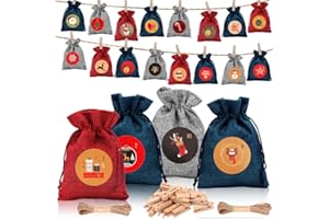 ‎FARYODI FARYODI Adventskalender zum Befüllen 24 Stück - Weihnachtsdeko Tüten 10cm x 14cm,Enthält 3 Farben und 48 Adventszahlenaufkleber,Geschenktüten Weihnachten,Befüllbar und aufhängbar