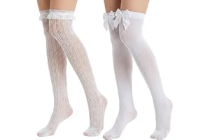 2 par knästrumpor vita overknees strumpor vuxna satin bågstrumpor kvinnor ogenomskinliga och Lolita nätstrumpor lår hjärta ra