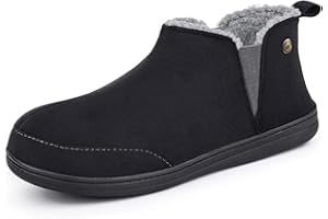 VeraCosy Men's Micro Suede Faux Wool Blend Hi-Top Boot Slippers House Shoes with Elastic Dual Gores