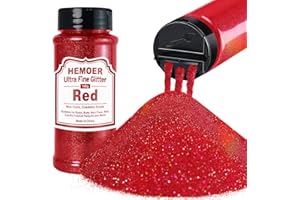 HEMOER Rouge Paillettes Ultra Fines, 140g en Résine Paillettes Métallique pour époxy, Gobelets, Bougies, Arts de la Peinture, Cheveux, Visage, Corps, Yeux, Nail art, Festival