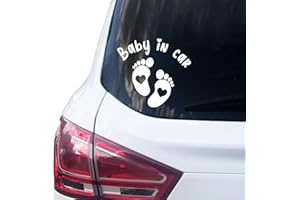 PRINTATTACK P005 | Baby in Car Aufkleber 15cm x 14cm Auto Sticker Babyaufkleber Autoaufkleber Vinyl (Weiss)