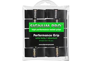 Signum Pro - Performance Grip - Tennis Squash Badminton Racket Overgrips - 0.60mm - Pack of 10 - Black