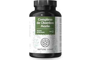 Complexe de chardon Marie NATURE LOVE® - 120 gélules - chardon Marie, artichaut, pissenlit et desmodium - hautement dosé avec 80% de silymarine - testé en laboratoire, végane, produit en Allemagne