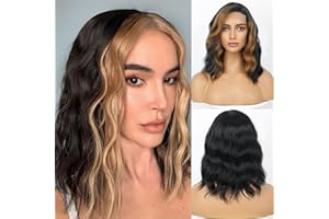 HAIRCUBE Short glamour Bob perruque pour femme Natural Heat Resistant fibre synthétique Party/cosplay/vêtements/perruque quotidienne (Blond mélangé noir)