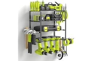 WELDUN Soporte de pared para herramientas de 4 herramientas eléctricas, soporte de herramientas con soporte de destornillador lateral para garaje, taller