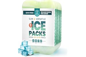 HEALTHY PACKERS Cool Pack, Slim Ice Pack for Lunch Box - Quick Freeze and Long-Lasting - Freezer Cold Packs for Cooler Bag and Lunch Boxes - Original Long-Lasting Formula - (8 Pack)