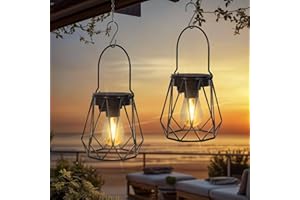 Ketom Pack of 2 Solar Lights for Outdoor Hanging, IP65 Waterproof Metal Solar Lantern for Outdoors, LED Solar Lanterns for Outdoor Use for Garden, Patio, Path, Camping, Lawn, Black, Octagonal