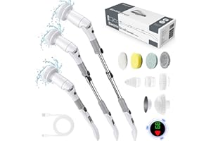 BUBBACARE Spazzola elettrica per la pulizia, spazzola per la pulizia elettrica con 8 testine di spazzola e maniglia regolabile, spazzola per la pulizia del bagno, spazzola rotante per la pulizia delle