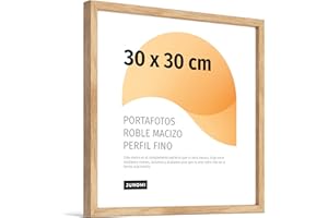 JUNOMI® Marco de fotos Premium de roble 30x30cm – Madera auténtica, cristal sintético inastillable, perfil estrecho, diseño minimalista, uso vertical u horizontal