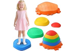 CHIDIAM Stepping Stones for Kids 5 PCS Durable Balance Stones Toys with Non-slip Surface & Bottom Toddler Sensory Balance Board Balance & Motor Skills Indoor and Outdoor Obstacle Courses Gifts for Boys Girls