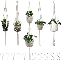 Set Di 2 Portavasi In Macramè Bianco Avorio, 90 Cm - Con Ganci E Fissaggi - Fioriere Sospese Bohemien - 5