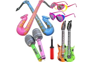 Dusenly Inflatables Guitar Saxophone Microphone Glasses Color inflatable musical instruments Set, Rock Star Toy,Manual pump,Party Favors for Kids(Random Color)