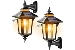Moman Appliques Solaires Extérieures, Lampe Solaire Exterieur Vintage avec Détecteur de Mouvement 3 Modes IP65 Étanche pour Jardin Patio 2Pcs, Projecteur-Solaire-Exterieur-Eclairage-Lampe