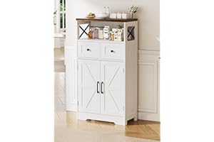FiveWillowise Kitchen Cabinet, Sideboard with Drawers and Open Shelf, Sideboard, Kitchen Cabinet, Coffee Bar Cabinet for Kitchen, Dining Room, Living Room, 58 x 29 x 108 cm, White