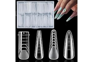 FUNKLU Unghie Finte Nail System Dual Nail Form,4 Stili Acrilico Tips Unghie con Scala Graduata per Unghie Strumenti per Manicure,Ricostruzioni ManiNails e Tip Nail Art(96Pcs)