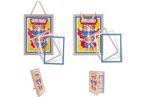 Juniorld® Bilderrahmen Kinderzeichnungen A4 - Perlen zum Aufhängen - 3 Wechselrahmen Farben - Frontöffnung - Holzrahmen - 1 Stk. - Natürliches Holz