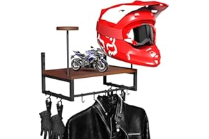 GHWMYD colgador casco moto pared Perchero para Casco Soporte para colagar el Casco y la Chaqueta Gancho con tablas de capas de madera, Tamaño grande 41X26X20.4cm