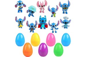 Heartsking 10 Packs Pre Filled Easter Eggs, Easter Party Bag Fillers 10 Lilo Figures Set 10 Eggs Pinata Fillers Toy for Easter Egg Hunt Theme Decorations Gifts Party Supplies for Boys Girls Adults