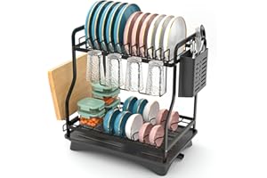 E-MANIS Égouttoir à Vaisselle à 2 Niveaux,Egoutoire Vaisselle Cuisine avec Crochet Amovible,Porte-Planche à Découper,Panier à Vaisselle