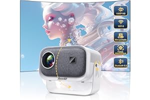 ‎JIMVEO Beamer【Elektrischer Fokus/Trapezkorrektur】±360° Rotating 15000L 1080P HD Mini Beamer Jimveo Sky Beamer WiFi6 Bluetooth Projektor Unterstützt 4K Heimkino 300'' Display mit TV Stick/iOS/Android/USB