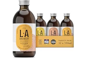 L.A Brewery | Non Alcoholic Sparkling Craft Kombucha Drink - Variety Pack - 12 x 330ml Pack | Low Sugar Non Alcoholic Drinks - Kombucha Tea - Gluten Free & Vegan Soft Drinks | Brewed in the UK