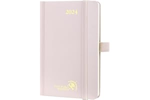 POPRUN Mały Kalendarz 2024 A6 Tygodniowy Książkowy 15,5 x 10,5 cm, Tygodniowy 2024 Planer, Stały Uchwyt na Pióro, Twarda Oprawa Sztywny Okładka Ze Skóry Wegańskiej i Papier z Certyfikatem FSC® , Jasnoróżowy
