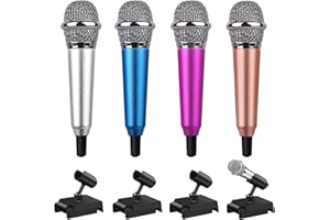 QJFHURB Mini Microphone Asmr Mikrofon 4 StüCke Kleines Micro Handheld Tragbares Metall Verdrahteten Mic Mikro Mini Micro Karaoke Microfon mit 4 StäNder FüR Handy Laptop Notebook (4 Farben)