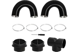Gekufa Diesel Heater Ducting Set - 75mm T Piece Exhaust Pipe Warm Air Outlet Vent with 2Pcs Mushroom Head Tuyere and 4 Clips, Includes Screwdriver