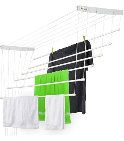 SEPIO Deckenwäschetrockner 6x120cm Schwarz - Platzsparender Wäschetrockner