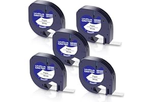UniPlus Compatible Casetes de Cinta Compatible con 91200 91220 S0721510 Papel Cintas de Etiquetas para LT-100H LT-100T LT-110T XR XM 2000, 12 mm x 4 m, Negro sobre Blanco, 5-Pack