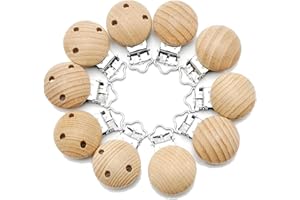 ARTLATU 10 Stück Holz Schnullerketten Clips Schnuller Clip Holzklammern Schnuller ，Schnullerclips,
