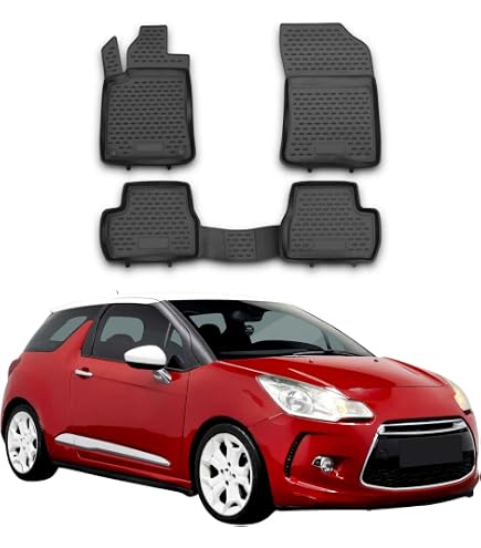 Alfombrillas Para Coche Compatibles Con Citroën DS3/DS3 Racing/DS3 Cabrio/DS4/DS5/DS3 Crossback/DS 4S – Juego Completo, Antideslizante, Fácil Limpieza