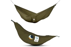 Ticket to the Moon Fair Trade & Artisanal Compact-Hamac Vert Militaire pour Voyages, Camping, Jardin, Maison, 3.2 * 1.55m, 480g, Durable Nylon en Soie De Parachute, Installation < 1min