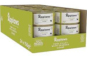 Applaws 100% naturalna mokra karma premium dla kotów, filet z tuńczyka z algami w bulionie – opakowanie 24 x 156 g puszki