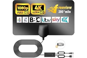 Deenor Upgraded TV Aerial Indoor 280+ Miles Long Range, Digital TV Aerial for Freeview TV, Indoor Aerial TV with Signal Booster - Support 4K 8K 1080p and Other Resolutions
