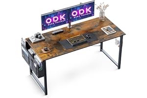 ODK Bureau d'ordinateur, Table de Bureau Informatique Table d'Étude avec Sac de Rangement et Crochet pour Casque Table d'Écriture pour Ordinateur pour Bureau, Chambre (Marron, 120x48x73.5cm)