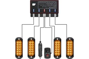 Civikyle 4-Stück 12-LED Auto Frontblitzer Stroboskoplicht Orange 12V Warnleuchte Blinklicht mit 15 Blitzmodi LKW KFZ Traktor Zubehör IP65 Wasserdicht