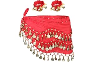 Foulards de Hanche de Danse du Ventre avec Bracelets, Jupe de Danse du Ventre en Mousseline de Soie Jupe de Hanche Taille chaîne Danse Ceinture de Foulard de Hanche avec des pièces Pendantes
