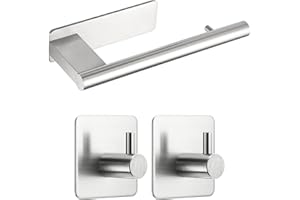 OETAMS Porta Carta Igienica Senza Foratura Con 2 Pezzi Adesivo Gancio, Portarotolo Adesivo in Acciaio Inox 304, Argento per Bagno Cucina
