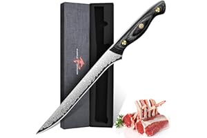 Purple Dragon Damast Ausbeinmesser 20cm - Couteau au degrassage de Brisket - Couteau de boucherie avec noyaux VG10 - Couteau de cuisine avec poignée en bois Full Tang -cadeau pour hommes