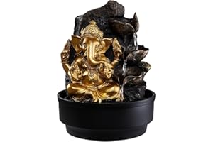 BTGGG Indoor Fountain Golden Ganesha with LED Light Indoor Water Features 21.5 * 21.5 * 30CM Desktop Feng shui Meditation Zen Fountain for Relaxing Indoor Decoration, 3 Pin UK Plug Included