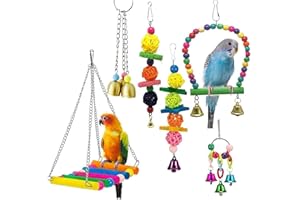 PANTHEM Bird Toys Hängende Schaukel Zerkleinern Kauen Barsche Papagei Spielzeug für Käfig Conures Sittiche Nymphensittiche Macaws Finken Mynah Wellensittiche (Colorful, 6)